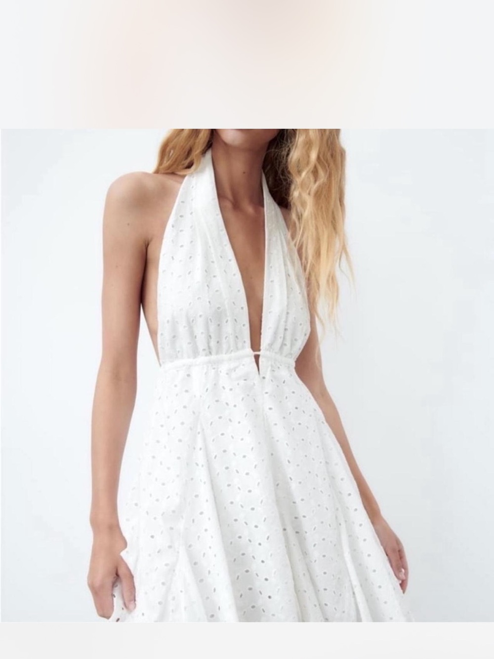 NWT ZARA EMBROIDERED EYELIT HALTER DRESS